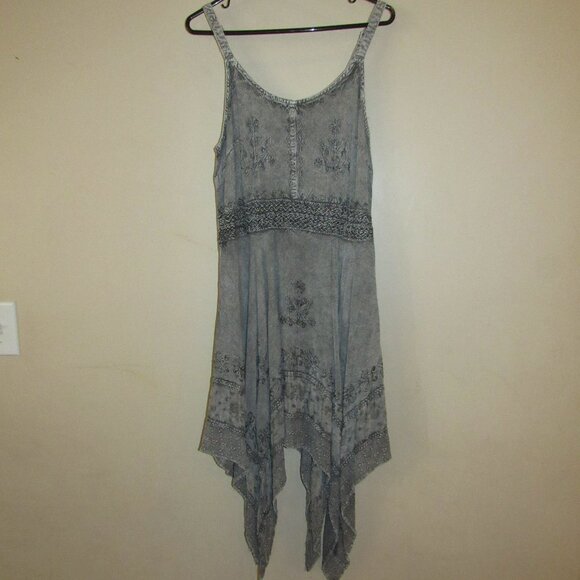 My Choice Handkerchief Hem Tunic Dress Y2K Boho Fairy Embroidered Festival sz L - Picture 1 of 4
